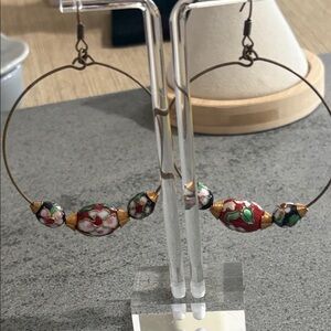 Vintage Cloisonné Beaded Hoop Earrings
